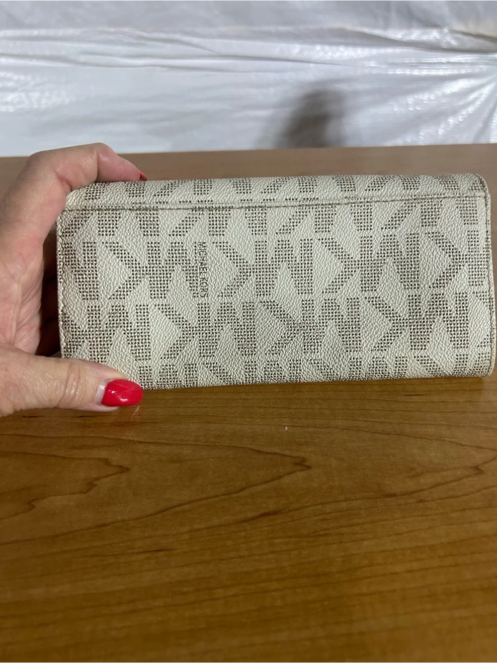 Michael Kors Cream Monogram Continental Wallet with Logo Emblem